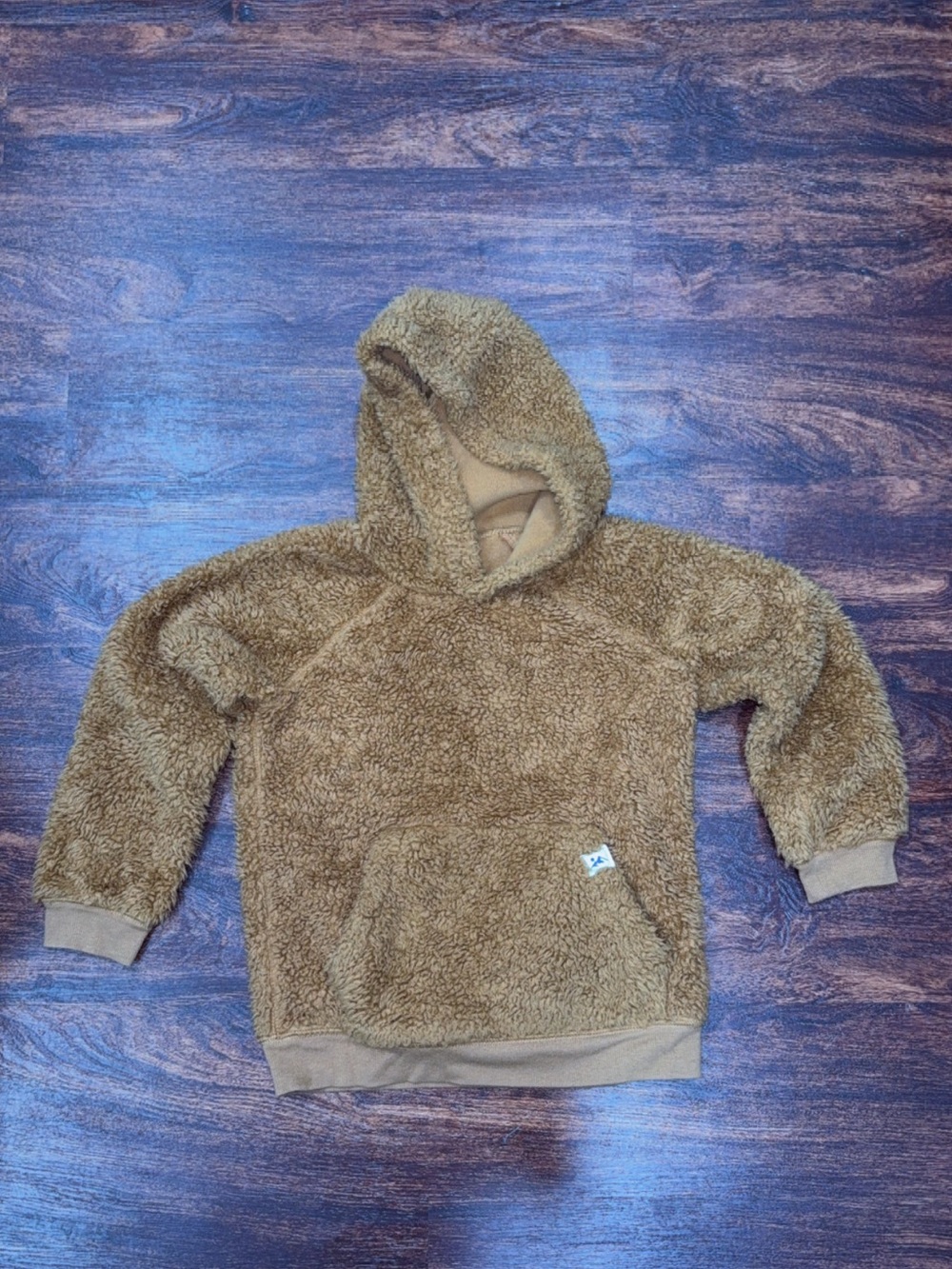 Kids Plush Hooded Pullover Jacket in Brown